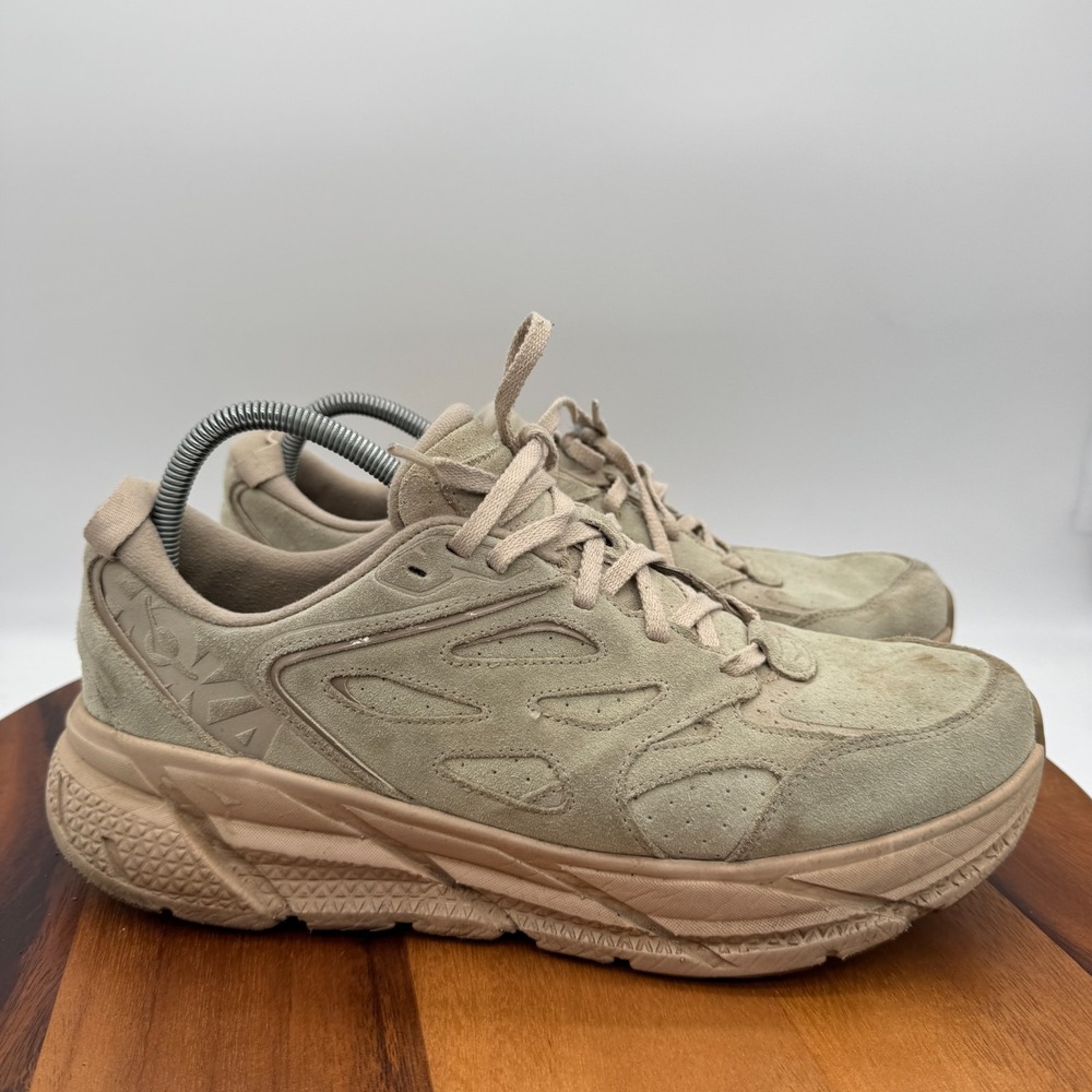 HOKA One One Clifton L Suede Men's 12 Women's 13 Tan Casual Athletic Shoes